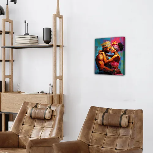 Miniatura 203 de Arte de pared afroamericano, decoración de rey y reina bailarín negro para sala de estar, arte de pareja de amor negro para dormitorio, lienzo