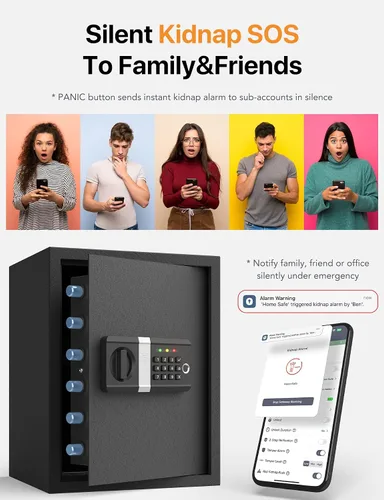 Miniatura 5 de FORFEND - Caja fuerte inteligente para el hogar, desbloqueo/alarma de la aplicación de caja fuerte WiFi, comando de voz, alarma de secuestro