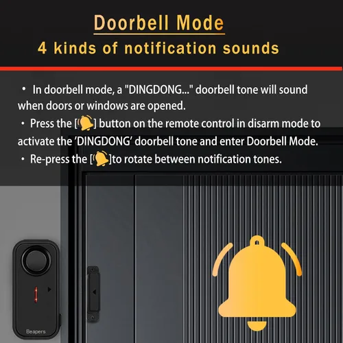 Miniatura 5 de Alarma de seguridad personal impermeable para puerta/ventana, IP66 resistente al agua con control remoto, 113 dB, modo alarma/timbre, espaciado