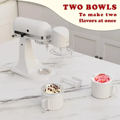 Miniatura 2 de Two Bowl - Accesorio para hacer helados para todos los mezcladores de pie KitchenAid, hace helado casero, gelato, sorbete, yogur congelado