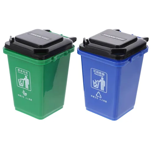Alipis 2 mini botes de basura y reciclaje en la acera de basura para bolígrafos, lápices, soporte para brochas de maquillaje, organizador de