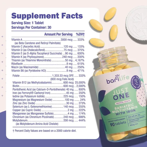 Miniatura 3 de Just One - Multivitamínico bariátrico una vez al día con hierro, 90 unidades para manga gástrica y bypass gástrico