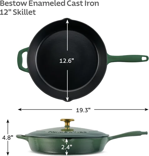 Miniatura 2 de Tramontina Mejor Sartén de Hierro Fundido Esmaltado con Tapa, Sartén para Freír de 12 Pulgadas, Cactus con Pomos Dorados