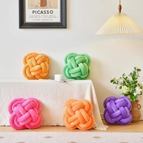 Miniatura 3 de Xuyier Bola de almohada de nudo, almohadas decorativas con tela de terciopelo para sofá cama, decoración de 12 pulgadas, cojines cuadrados anudados