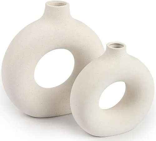 Juego de 2 jarrones de cerámica, jarrones modernos para decoración del hogar, estilo bohemio blanco para sala de estar, cocina, chimenea, recámara,