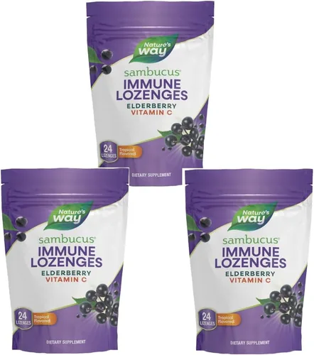 Nature's Way Sambucus - Pastillas inmunológicas con vitamina C de alta potencia, saúco, 24 pastillas con sabor tropical (el embalaje puede variar) -