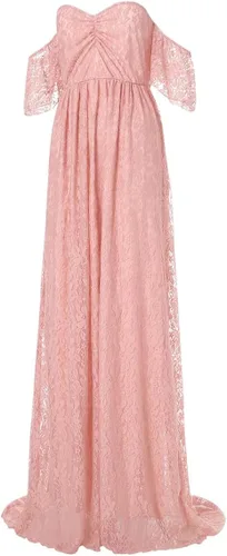 Miniatura 4 de Vestido de maternidad para mujer, con encaje, fotografía, vestido de embarazada, con volantes, largo, para sesión de fotos