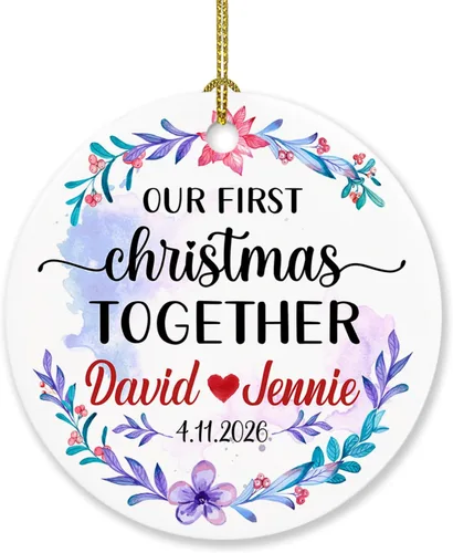 Miniatura 16 de Adorno de decoración de pareja juntos Navidad 2025, Adorno personalizado de nuestra primera Navidad juntos, regalo para citas, aniversario, pareja