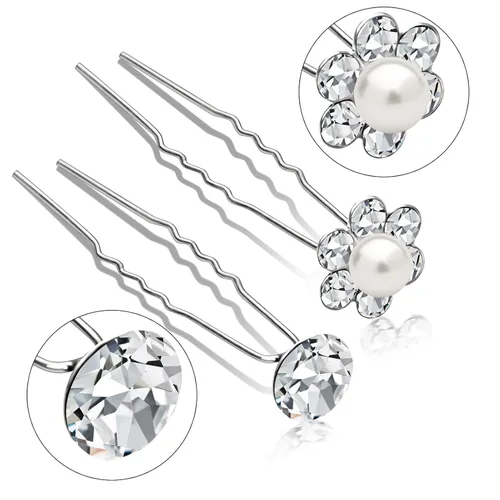 Miniatura 4 de Paquete de 40 horquillas para el pelo de perlas de boda para novia, perlas plateadas con diamantes de imitación, accesorios para decoración