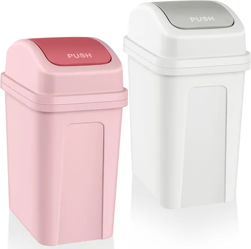 Miniatura 9 de Sumind 2 piezas cubos de basura de baño de 2.6 galones con tapa oscilante, cubo de basura pequeño de plástico para baño, cubo de basura para Verde