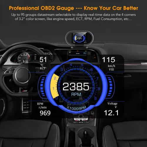 Miniatura 5 de Lector de código de escáner OBD2 2 en 1 y pantalla frontal HUD automática compatible con los 10 modos de prueba OBDII en todos los vehículos