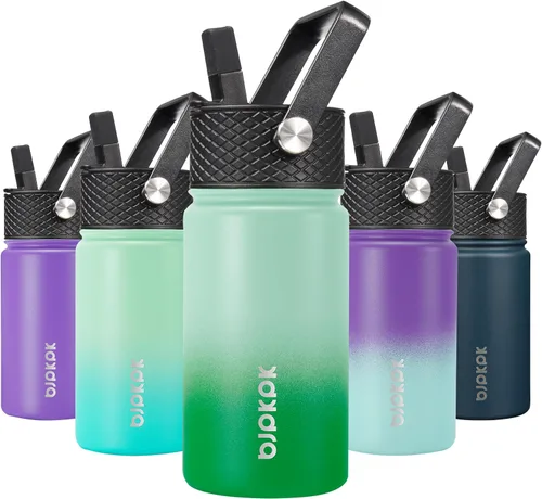 Miniatura 85 de BJPKPK Botella de agua aislada con tapa con pajilla, bonitas botellas de agua de 15 onzas, termo de metal de acero inoxidable, vasos reutilizables