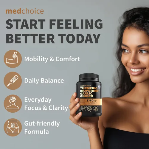 Miniatura 2 de Suplementos de cúrcuma y ajo 4 en 1 con BioPerine – Cápsulas de raíz de jengibre y cúrcuma de 2360 mg con ajo – Mezcla de hierbas de alta potencia