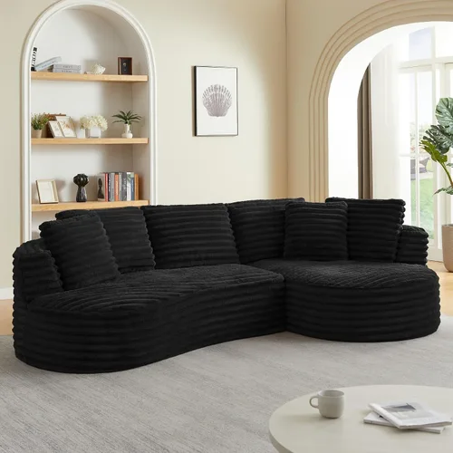 Miniatura 13 de KEVINSPACE Sofá curvo de 101 pulgadas, 4 asientos, moderno sofá de tela boucle de lujo, sofás de respaldo curvado de mediados de siglo, moderno