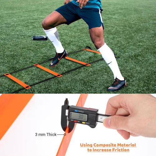 Miniatura 6 de Juego de entrenamiento de agilidad de velocidad de fútbol, escalera de agilidad de 20 pies, 10 conos deportivos, 4 estacas y entrenador de patadas