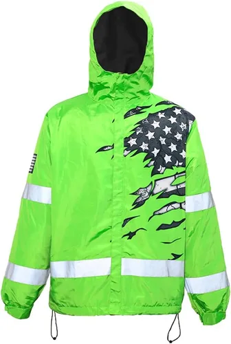 Miniatura 35 de Sudadera con Capucha de Alta Visibilidad con Bandera de EE.UU. de Color Personalizado para Hombres y Mujeres con Cintas Reflectantes, Ropa