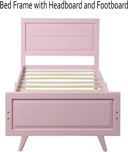 Miniatura 3 de Base de cama individual de madera con cabecera, estribo, plataforma moderna, base de colchón con soporte de listones de madera, sin ruido,