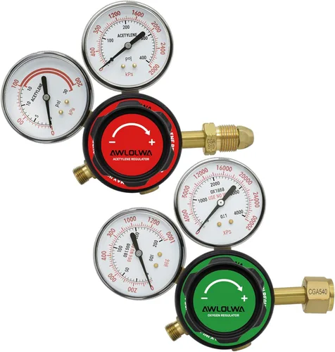 Reguladores de oxígeno y acetileno - Compatible con antorcha de gas de soldadura de servicio medio - CGA540 y CGA510