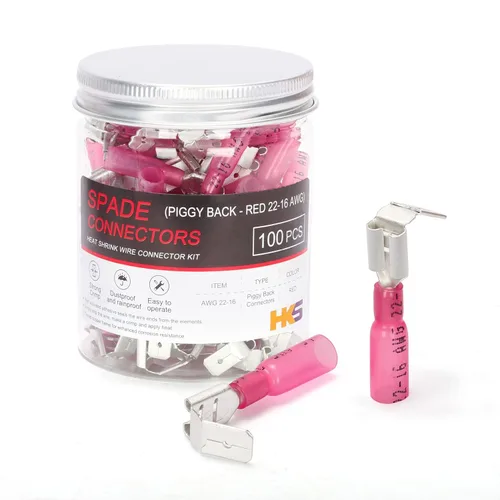 Miniatura 8 de HKS 100 conectores de pala hembra rojo 22-16 AWG – Kit de conectores de cable de desconexión rápida eléctricos termorretráctiles – cobre rojo