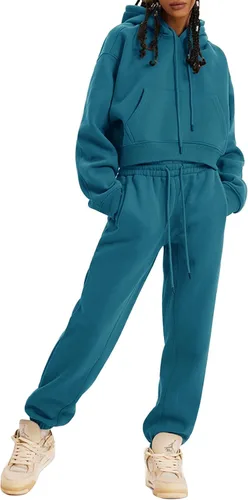 Miniatura 68 de Kissonic Conjunto deportivo de forro polar para mujer, 2 piezas, sudadera con capucha y pantalones deportivos