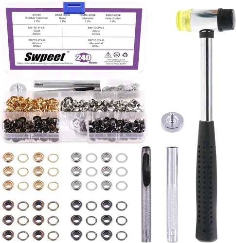 Miniatura 16 de Swpeet 204 piezas – 100 juegos de ojales de agujero de 1/2 pulgada (0.472 in) gruesos de 4 colores ojales de metal ojales y 3 piezas de herramienta