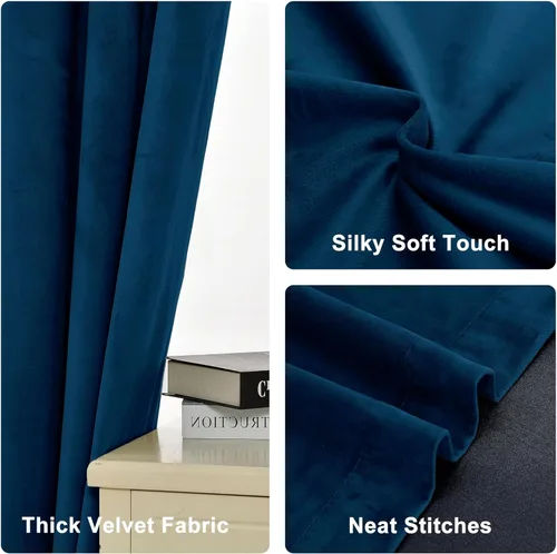 Miniatura 5 de XWZO Cortinas de terciopelo azul de 63 pulgadas de largo, elegantes cortinas de lujo suaves para sala de estar, aislamiento térmico, oscurecimiento