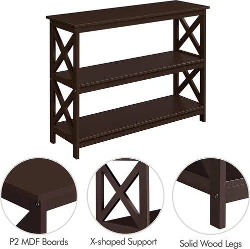 Miniatura 5 de Yaheetech Mesa consola con 3 estantes de almacenamiento, mesa de entrada de 3 niveles, estantería larga estrecha lateral para sofá para pasillo