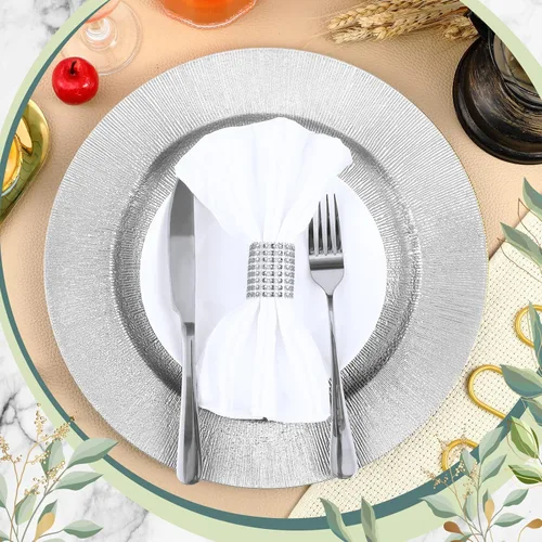 Miniatura 4 de Tanlade 50 Platos Base Plateados al Por Mayor, Plato Base Redondo de Plástico de 13", Platos Base Brillantes Plateados para Mesa, Platos de Servicio
