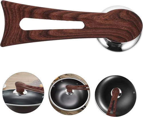 Miniatura 8 de SHOWERORO Mango universal de repuesto para tapa de olla con acabado de grano de madera, agarre ergonómico que se adapta a varios accesorios