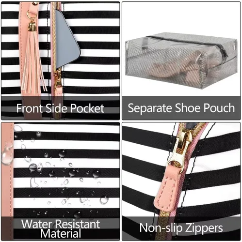 Miniatura 4 de Bolsa de mano para ropa, bolsa de lona grande de piel sintética para mujer, B-Rayas Blancas Negras, Bolso