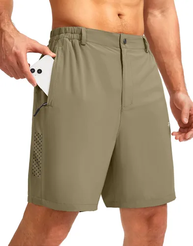 Pudolla Pantalones cortos de senderismo para hombre, pantalones cortos de verano para viajes al aire libre para hombres con bolsillos con cremallera
