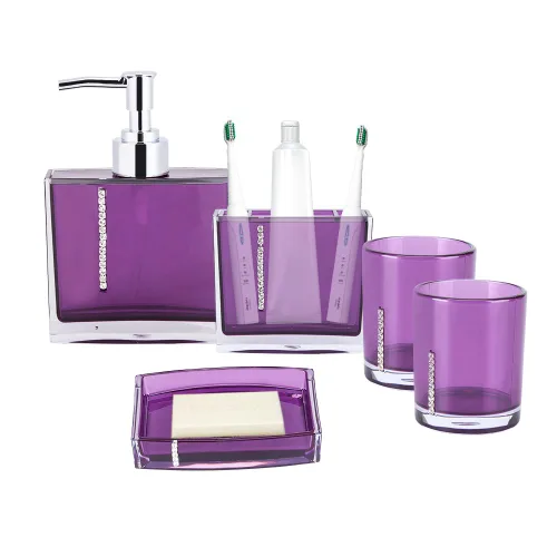 Miniatura 5 de Juego de accesorios de baño de lujo de 5 piezas con soporte para cepillos de dientes, plato, dispensador de bomba de loción líquida y taza, juego