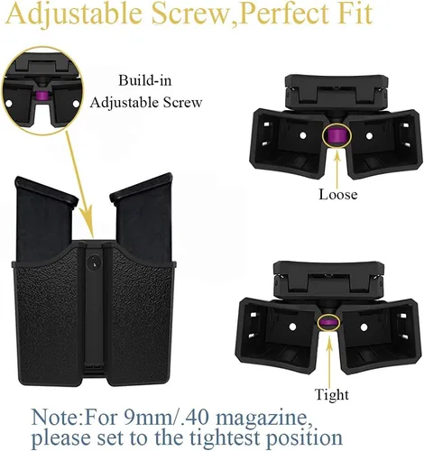 Miniatura 5 de Bolsa universal doble para revista, 0.354 in .40 .45 .357 doble pila Mag. Funda de doble pila con clip de cinturón de 1.5 a 2.5 pulgadas para Glock