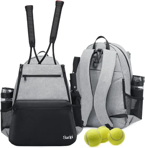 Miniatura 7 de Sucipi Bolsa de Tenis Profesional Mochila de Tenis para Hombres y Mujeres Bolsas de Raqueta con Capacidad para 2 Raquetas con Compartimento