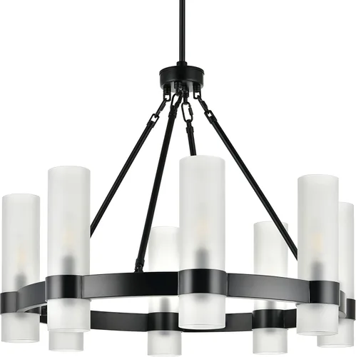 Linea di Liara Teramo - Candelabro Negro Mate, Lámpara de Comedor, Pequeño Candelabro de Rueda de Vagón Redondo Industrial Moderno de Granja para