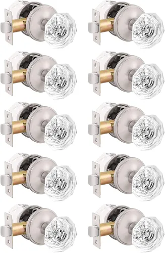 Miniatura 48 de Orger Paquete de 5 pomos de puerta de vidrio con roseta de bronce aceitado, pomos de puerta de baño/cama para uso de privacidad, manijas de puerta