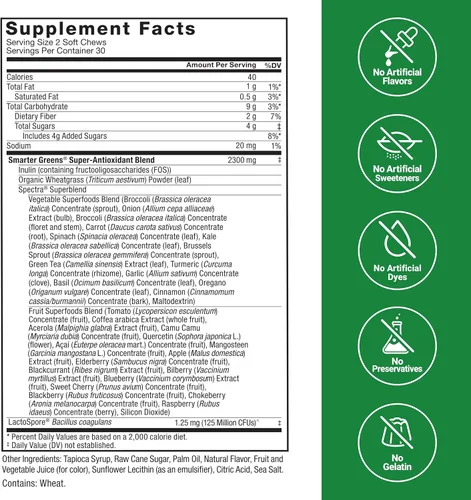 Miniatura 6 de Force Factor Smarter Greens Superfood - Masticables, verduras y superalimentos para apoyar la salud intestinal, la hinchazón y la digestión
