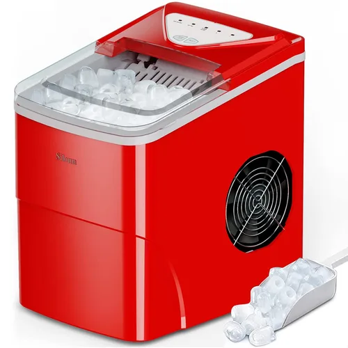 Miniatura 21 de Silonn - Máquina de hielo portátil para encimera - 9 kilos de hielo con forma de bala por día, hace hielo en 6 minutos, acero inoxidable con ventana