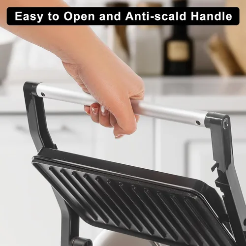 Miniatura 6 de UVFAST Mini Prensa para Panini y Parrilla Sandwichera Eléctrica 3 en 1, Prensa para Panini y Parrilla Sandwichera, Abre 180 Grados para Parrilla