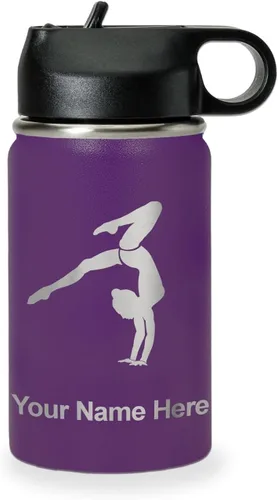Miniatura 34 de LaserGram Botella de agua personalizada, soporte de mano de gimnasta, acero inoxidable de doble pared aislada al vacío con popote superior, regalo