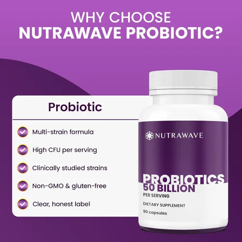 Miniatura 3 de Nutra Wave 50 mil millones de probióticos y prebióticos para mujeres y hombres – 15 cepas de cultivo activo – Apoya la hinchazón, el estreñimiento