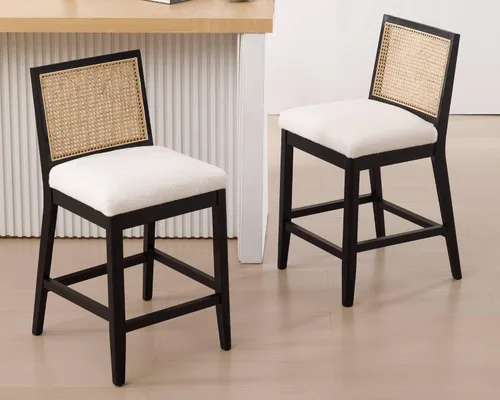 Miniatura 8 de VESCASA Taburetes tapizados de encimera de 26.5 pulgadas de alto con respaldo de ratán rectangular, sillas de bar modernas de altura de mostrador