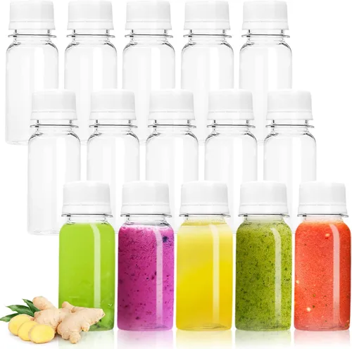 Miniatura 7 de Xuyyicao 30 Piezas Botellas Pequeñas de Plástico de 2 Oz para Líquidos, Botella para Shot de Jengibre con Tapas, Recipientes de Bebidas