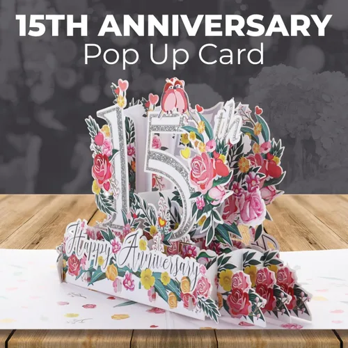 Miniatura 4 de iGifts And Cards Tarjeta desplegable 3D de 15 aniversario – aniversario de boda de 15 años para pareja, recuerdo romántico para marido, esposa