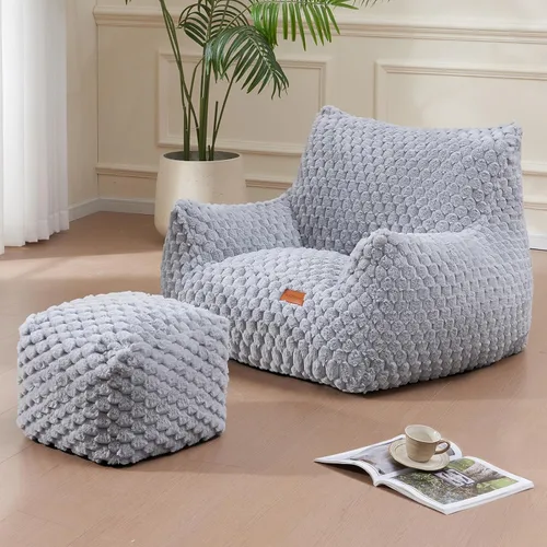 Miniatura 12 de Silla Puf con Otomana, Sofá Puf Gigante Moderno con Reposapiés, Sillas Puf Grandes de Descanso para Adultos y Adolescentes, Cómoda Silla de Lectura