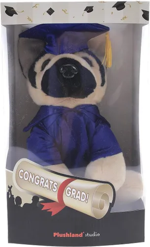 Miniatura 2 de Plushland Pastor alemán de peluche para el día de graduación, texto personalizado, nombre o logotipo de tu escuela en el vestido, lo mejor