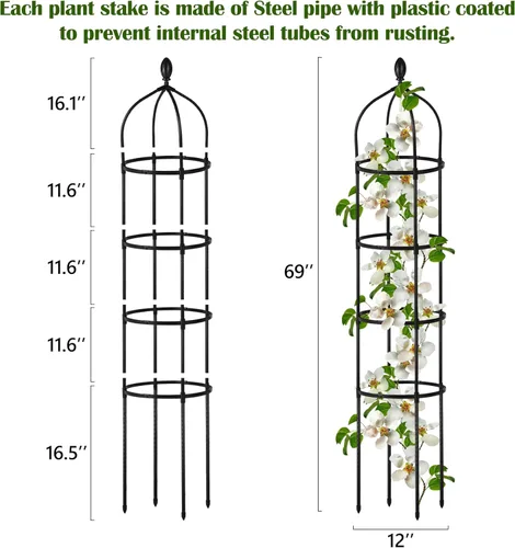 Miniatura 2 de Enrejado de obelisco de jardín para plantas trepadoras al aire libre, 6 pies, rosal, enrejado redondo para macetas, enrejado de flores de metal a