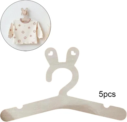 Miniatura 2 de 5 piezas de madera para niños, colgador de ropa para niños, resistente y duradero, para el hogar, guardarropa, ahorro de espacio, decoración (A)