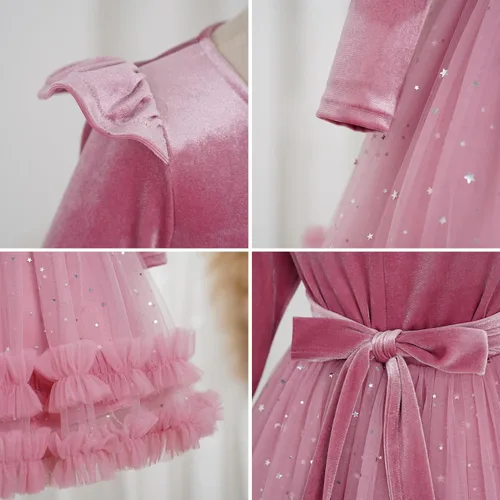 Miniatura 144 de IDOPIP Vestido tutú de terciopelo para niñas pequeñas, vestido de manga larga para princesa, Navidad, cumpleaños, fiesta, boda, vestidos de otoño e
