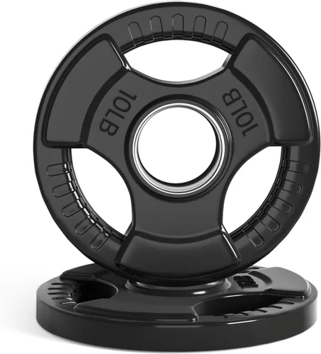 LIONSCOOL Placas de agarre olímpicas de goma de 2 pulgadas para entrenamiento de fuerza, levantamiento de pesas, placa de hierro fundido sólido para